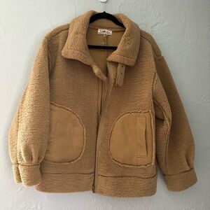 LaBiz Brown Relaxed Sherpa Moto Jacket